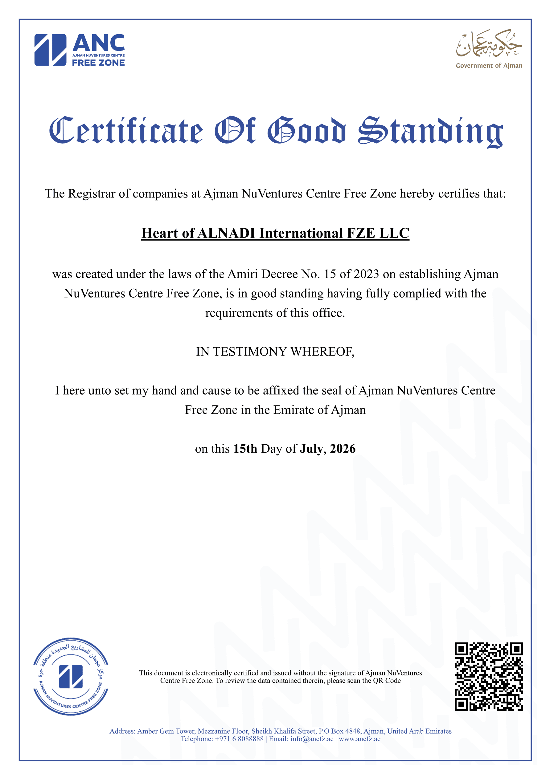 Certificate of Good Standing
