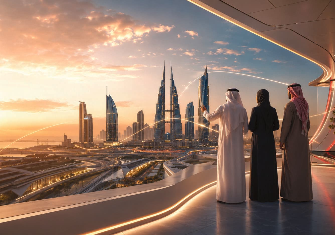 Manama skyline at sunset, Bahrain